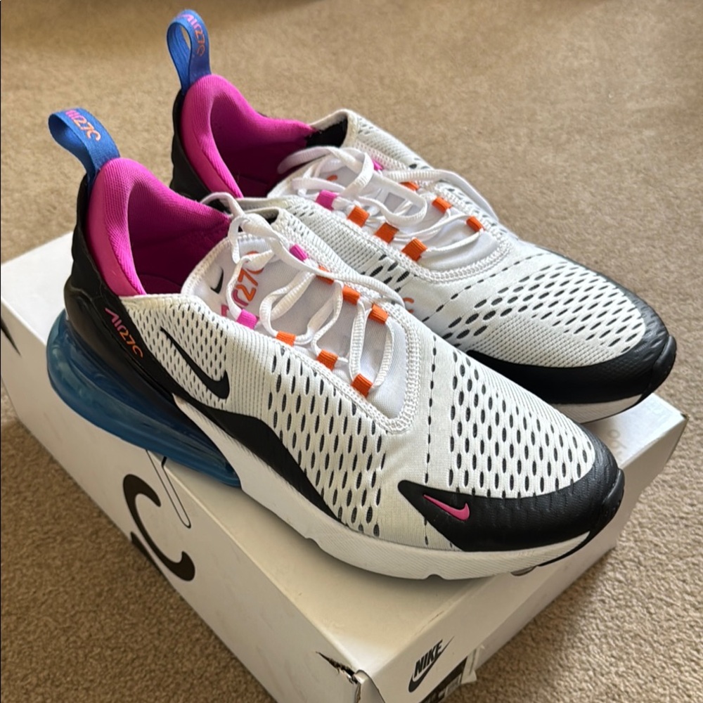 Nike Air Max 270 White Black with Pink and Blue Accents